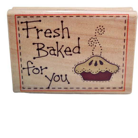 "Fresh Baked for You” Wood Mounted Rubber Stamp DIY Crafts Stamping Stamp 90s - Picture 1 of 3